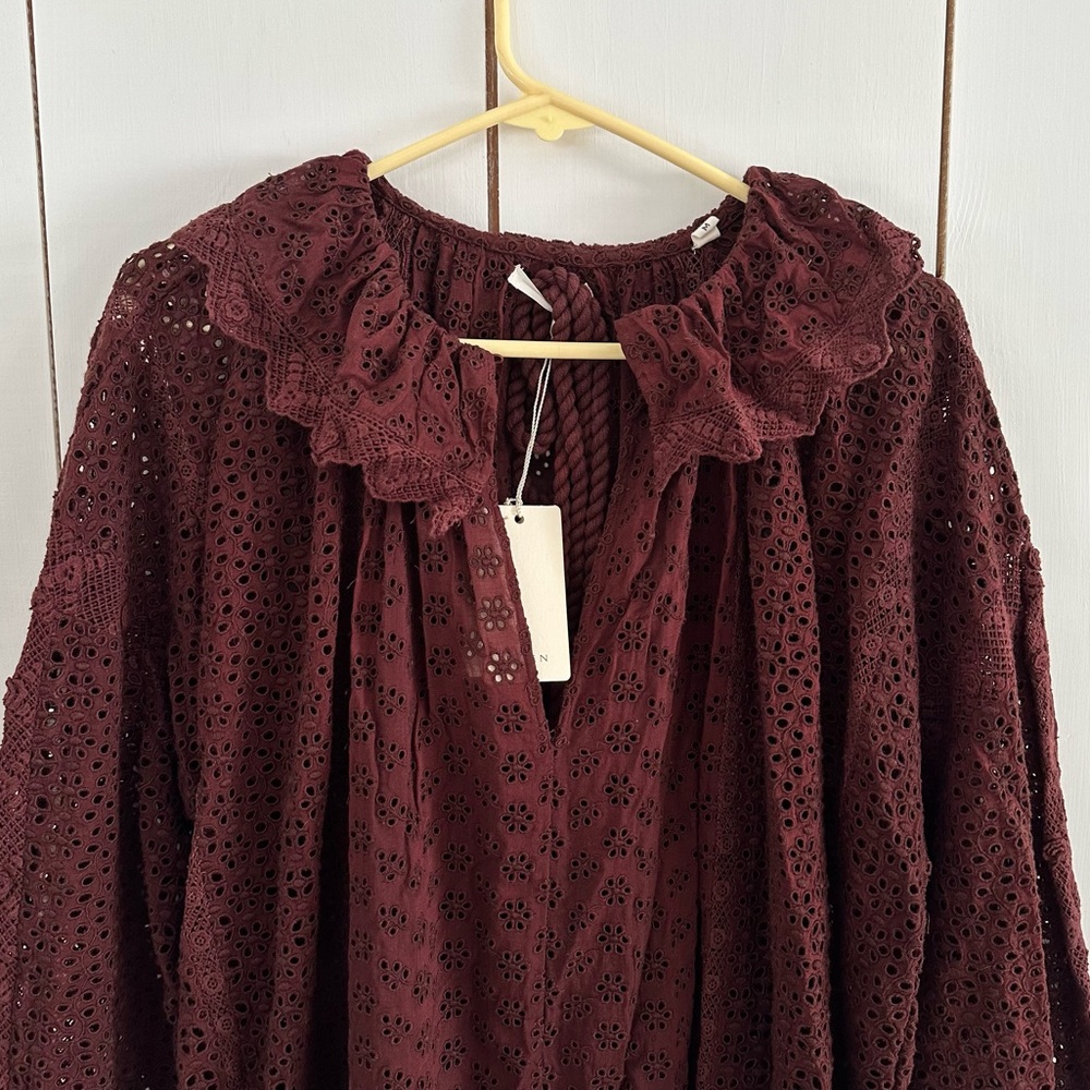 Doen Persephone Dress Sz M-L Burgundy NWT Lace Romantic - Picture 7 of 14